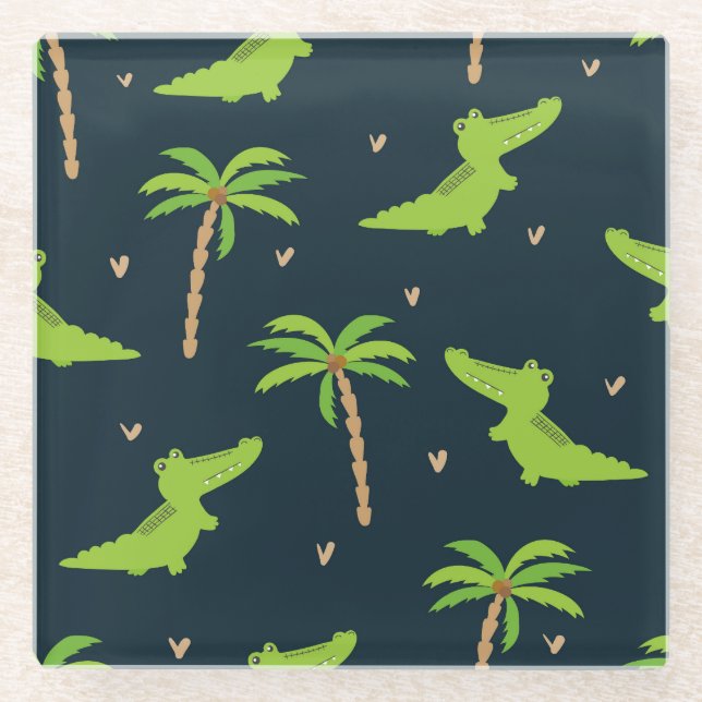Posavasos De Vidrio Cocodrilos personalizados: Patrón de palmas de lig (Anverso)