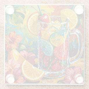 Posavasos De Vidrio Cóctel de Verano Tropical Pintura al Óleo Impasto