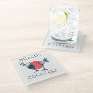 Posavasos De Vidrio Cócteles Playeros Aclamaciones Fiesta Arte