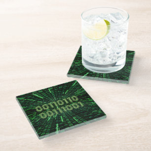 Posavasos De Vidrio Código binario 69 de SlipperyJoe vibrante verde co
