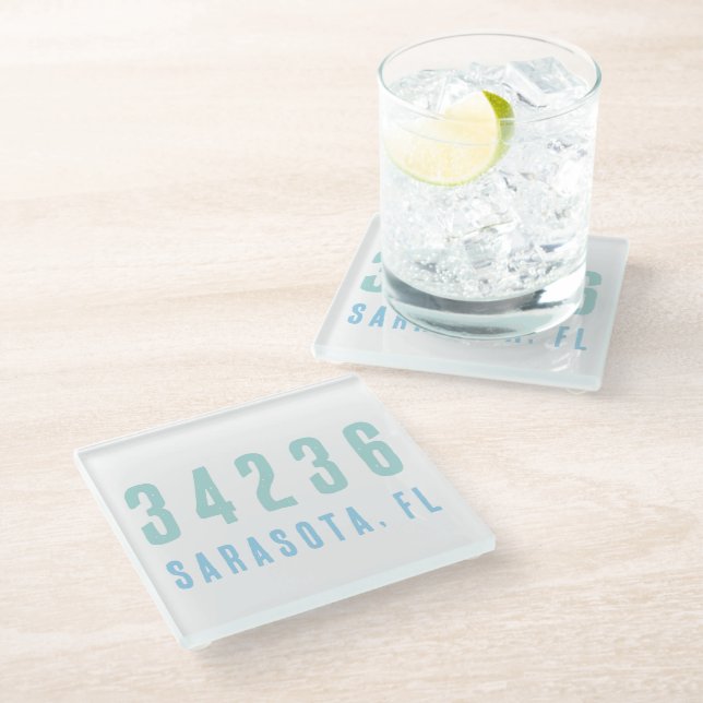 Posavasos De Vidrio Código postal personalizado, ciudad, blues costero (Angular)