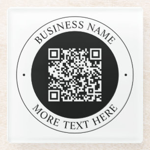 Posavasos De Vidrio Código QR con nombre de empresa editable texto cir