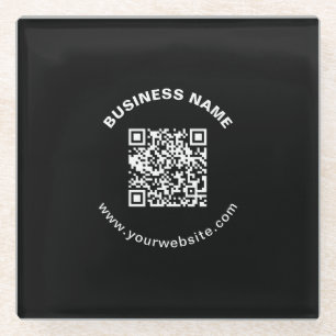 Posavasos De Vidrio Código QR con nombre de empresa texto circular en 