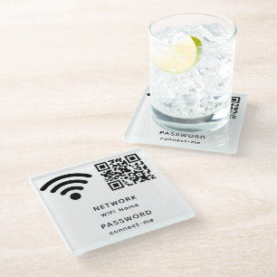 Posavasos De Vidrio Código QR Contraseña Wifi y Hotel personalizado de