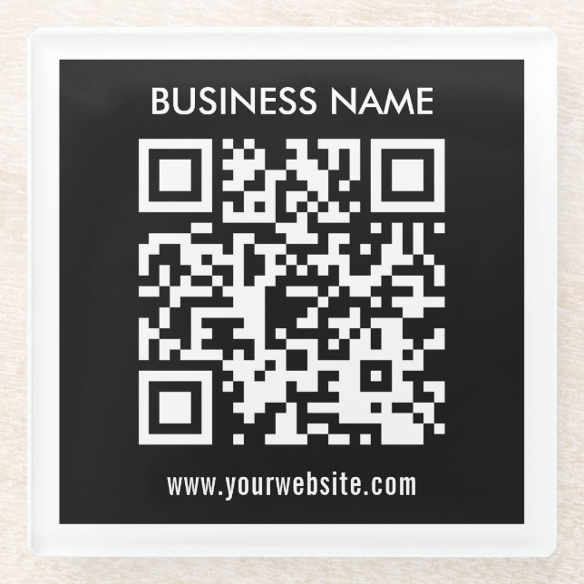 Posavasos De Vidrio Código QR editable (generado al instante) | Negro (Anverso)