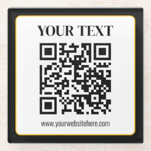 Posavasos De Vidrio Código QR empresarial con texto superior e inferio