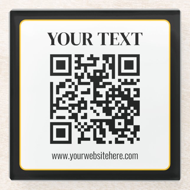 Posavasos De Vidrio Código QR empresarial con texto superior e inferio (Anverso)