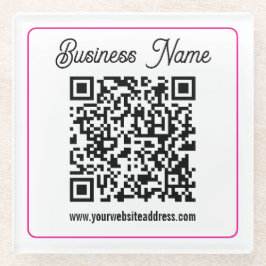 Posavasos De Vidrio Código QR escaneable con letra cursiva manuscrita