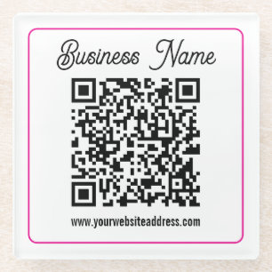 Posavasos De Vidrio Código QR escaneable con letra cursiva manuscrita