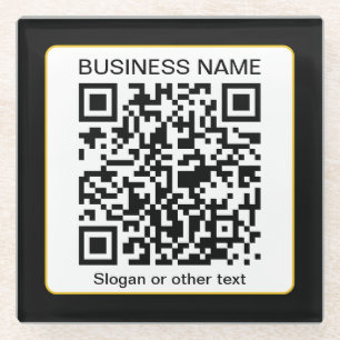 Posavasos De Vidrio Código QR escaneable editable + su nombre comercia