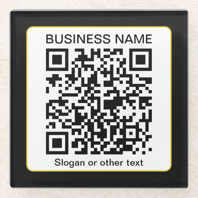 Posavasos De Vidrio Código QR escaneable editable + su nombre comercia (Anverso)
