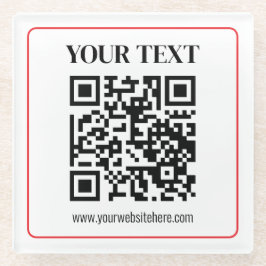 Posavasos De Vidrio Código QR simple en blanco y negro con borde rojo