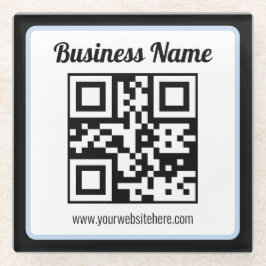 Posavasos De Vidrio Código QR y texto editables con borde azul claro