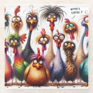 Posavasos De Vidrio Coffee Aves divertidas