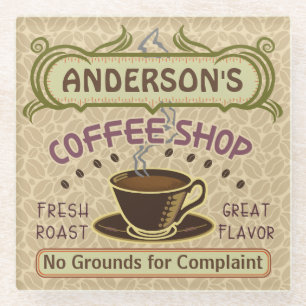 Posavasos De Vidrio Coffee Shop Custom Name Beans Mug Personalized v2