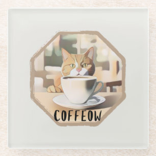 Posavasos De Vidrio Coffeow Busy Cute Cat