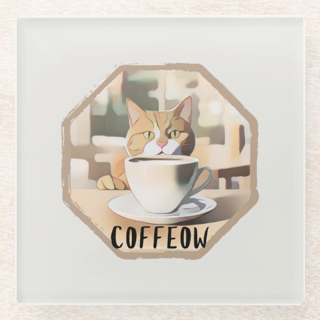 Posavasos De Vidrio Coffeow Busy Cute Cat (Anverso)