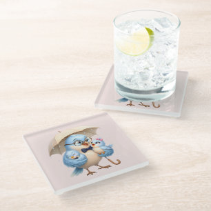 Posavasos De Vidrio Cojín cuadrado Familia Pájaro Padre