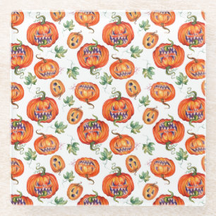 Posavasos De Vidrio Cojín decorativo de calabaza de Halloween con mied