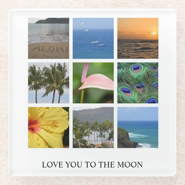 Posavasos De Vidrio Colaje de texto y foto personalizado Hawaii  (Anverso)