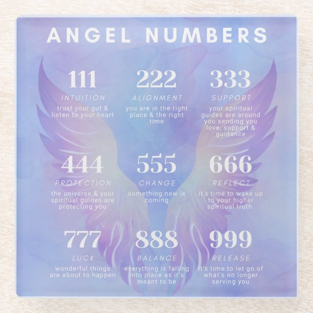 Posavasos De Vidrio Colección de significados de número de ángel (Anverso)