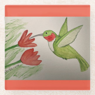 Posavasos De Vidrio Colibrí Acuarela