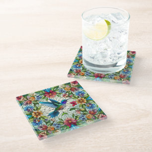 Posavasos De Vidrio Colibrí Elegante con Efecto de Vidrio Estampado