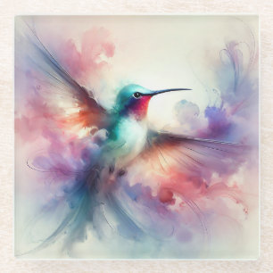 Posavasos De Vidrio Colibrí Elegante en Acuarela