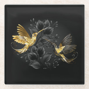 Posavasos De Vidrio Colibrí negro y dorado