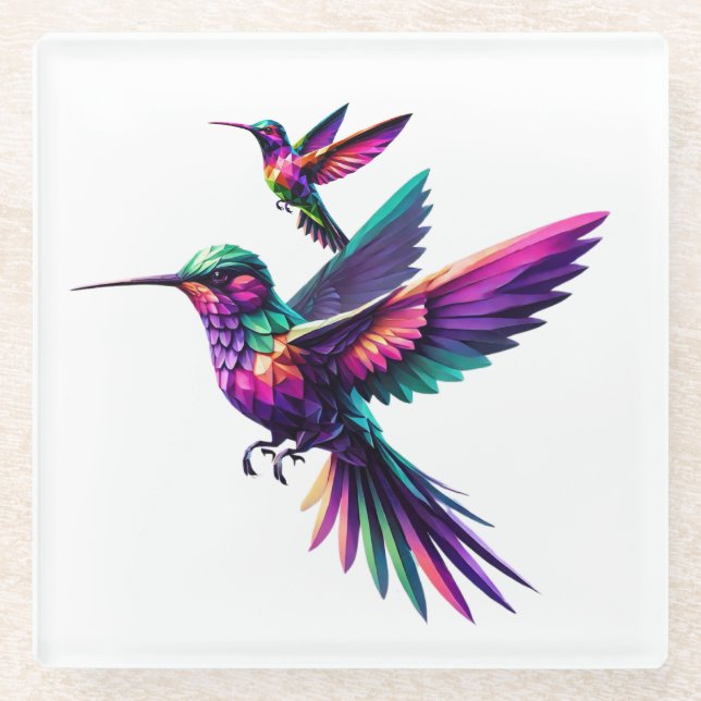 Posavasos De Vidrio Colibrí prisma multicolor (Anverso)