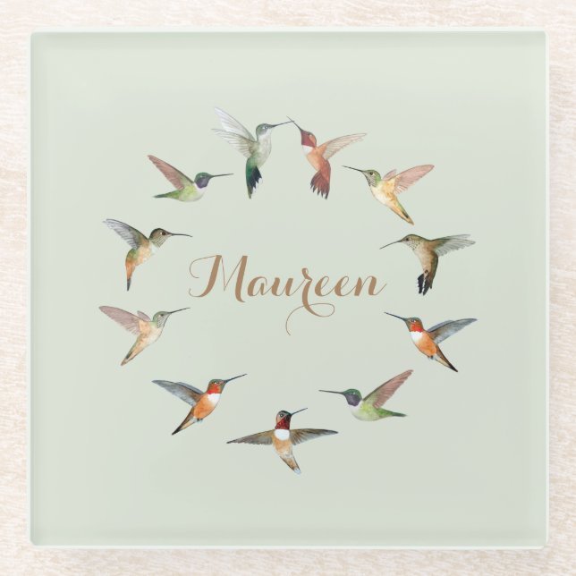 Posavasos De Vidrio Colibrí verde Personalizado (Anverso)