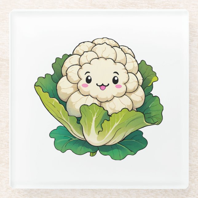Posavasos De Vidrio Coliflor Kawaii (Anverso)