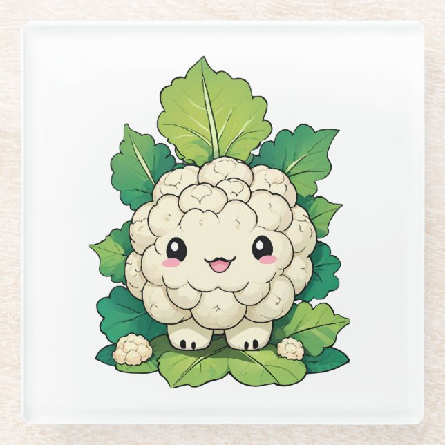 Posavasos De Vidrio Coliflor Kawaii (Anverso)