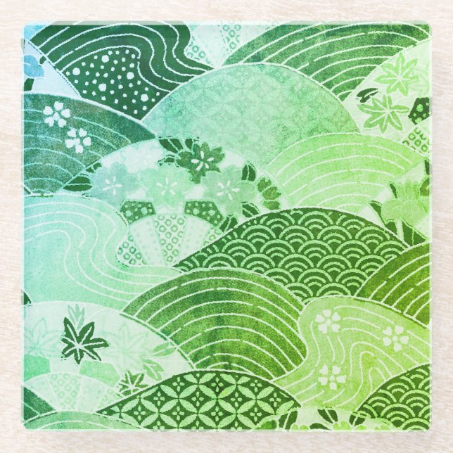 Posavasos De Vidrio Colinas y ríos japoneses de época (Anverso)