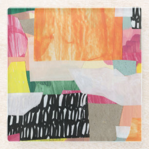 Posavasos De Vidrio Collage art, colorido abstracto moderno.