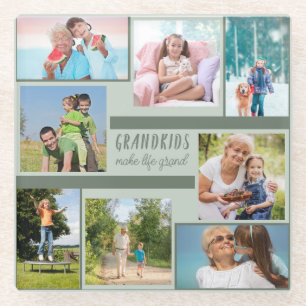 Posavasos De Vidrio Collage de 8 fotos elegante para abuelos en verde