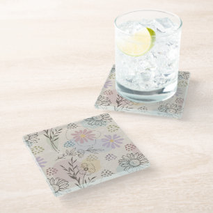 Posavasos De Vidrio Collage de flores silvestres pastel – Geométrico f