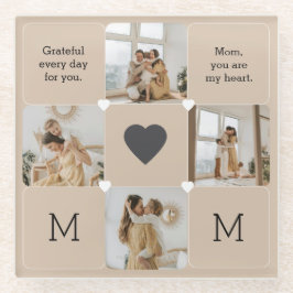 Posavasos De Vidrio Collage de fotos con mensaje de corazón