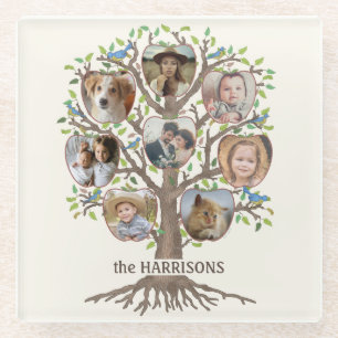 Posavasos De Vidrio Collage de fotos De Árbol Familiar 8 Imágenes No