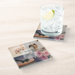 Posavasos De Vidrio Collage de fotos de Novias y Groom, aniversario de