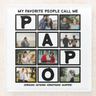Posavasos De Vidrio Collage de fotos del abuelo moderno personalizado 