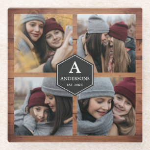 Posavasos De Vidrio Collage de fotos familiares de 4 imágenes de mader