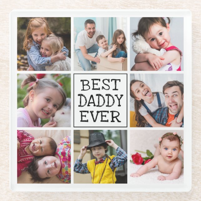 Posavasos De Vidrio Collage de fotos moderno| Mejor Papi (Anverso)