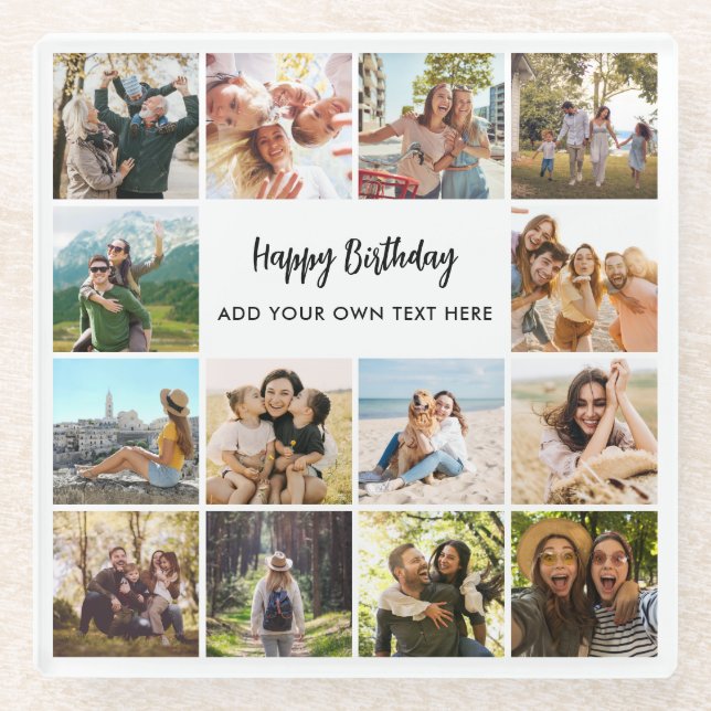 Posavasos De Vidrio Collage de fotos personalizado de feliz cumpleaños (Anverso)