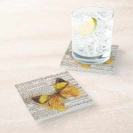 Posavasos De Vidrio Collage de Mariposa Amarilla