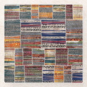 Posavasos De Vidrio Collage de mosaico: patrón de tejido mixto.