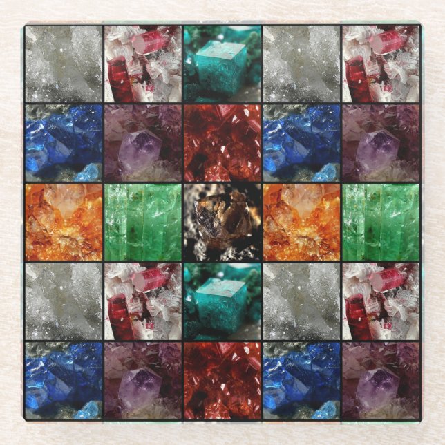 Posavasos De Vidrio Collage de piedras preciosas (Anverso)