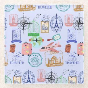 Posavasos De Vidrio Collage de Viajero del Mundo Adorable