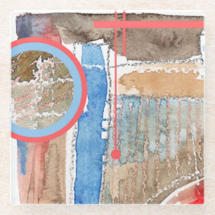 Posavasos De Vidrio collage del arte abstracto, técnicas mixtas y