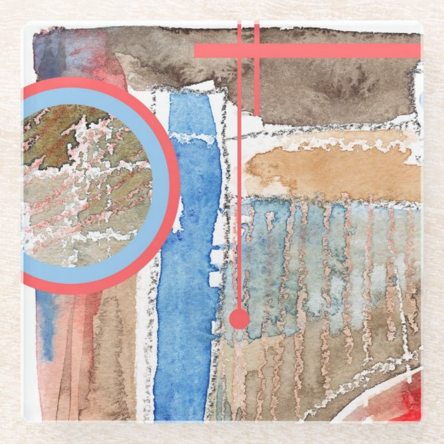 Posavasos De Vidrio collage del arte abstracto, técnicas mixtas y (Anverso)